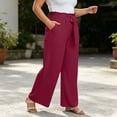 thumbnail image 6 of Xdegoge Plus Size Pants Women Elastic High Waist Trousers Featuring Self Tie Belt Wide Leg Flowy Summer Beach Dressy Casual Lounge Bottoms with Deep Side Pockets, 6 of 7