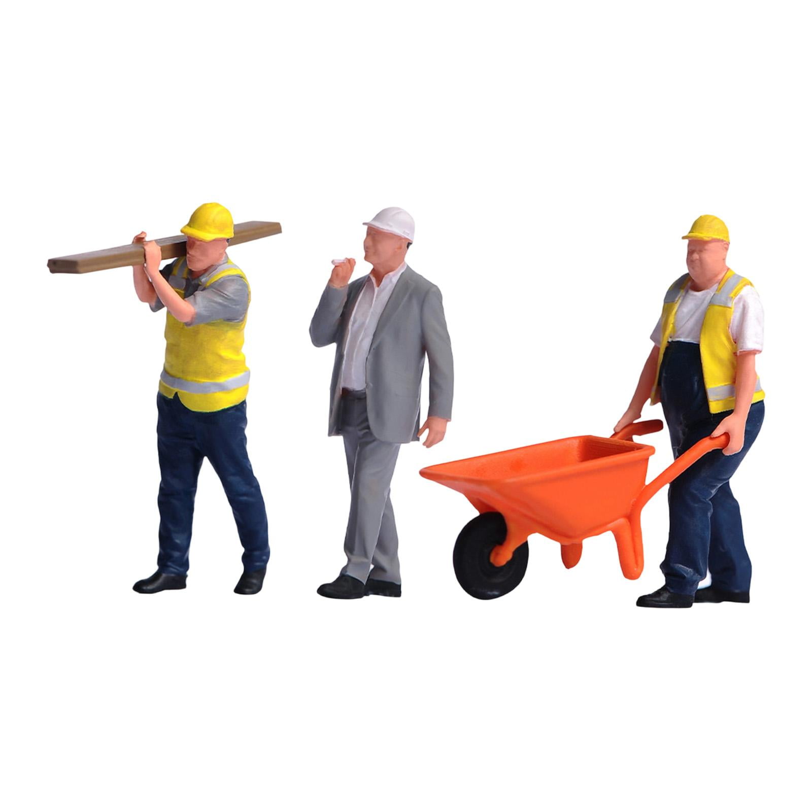 3 Pieces Construction Worker Mini People Figurine Resin Hand Painted for Car Display Collectors Decor