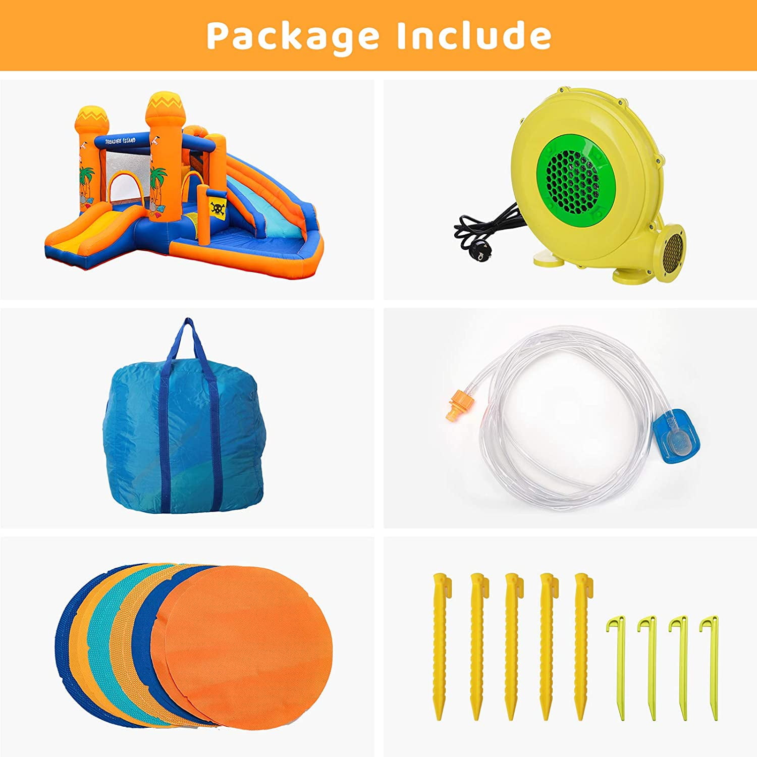 Pirecart Kids Inflatable Bounce House Backyard Water Slide Climbing Wall Splash Pool with Blower