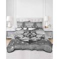 thumbnail image 2 of Quilts Queen Size Bedding Set, Nautical Anchor Reversible Summer Quilt 3 Pieces, Rudder Stars Retro Black Grey Wooden Grain Lightweight Bedspreads Coverlets with 2 Pillow Shams for All Seasons, 2 of 5