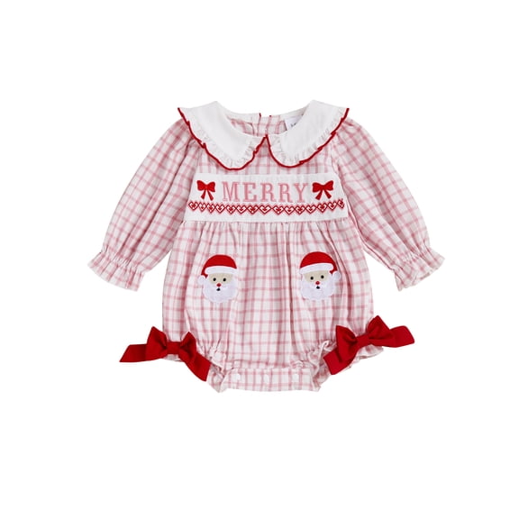 Loicainy Infant Baby Girl Christmas Bodysuit 3 6 12 18 Months Long Sleeve Doll Collar Santa Embroidery Bubble Romper