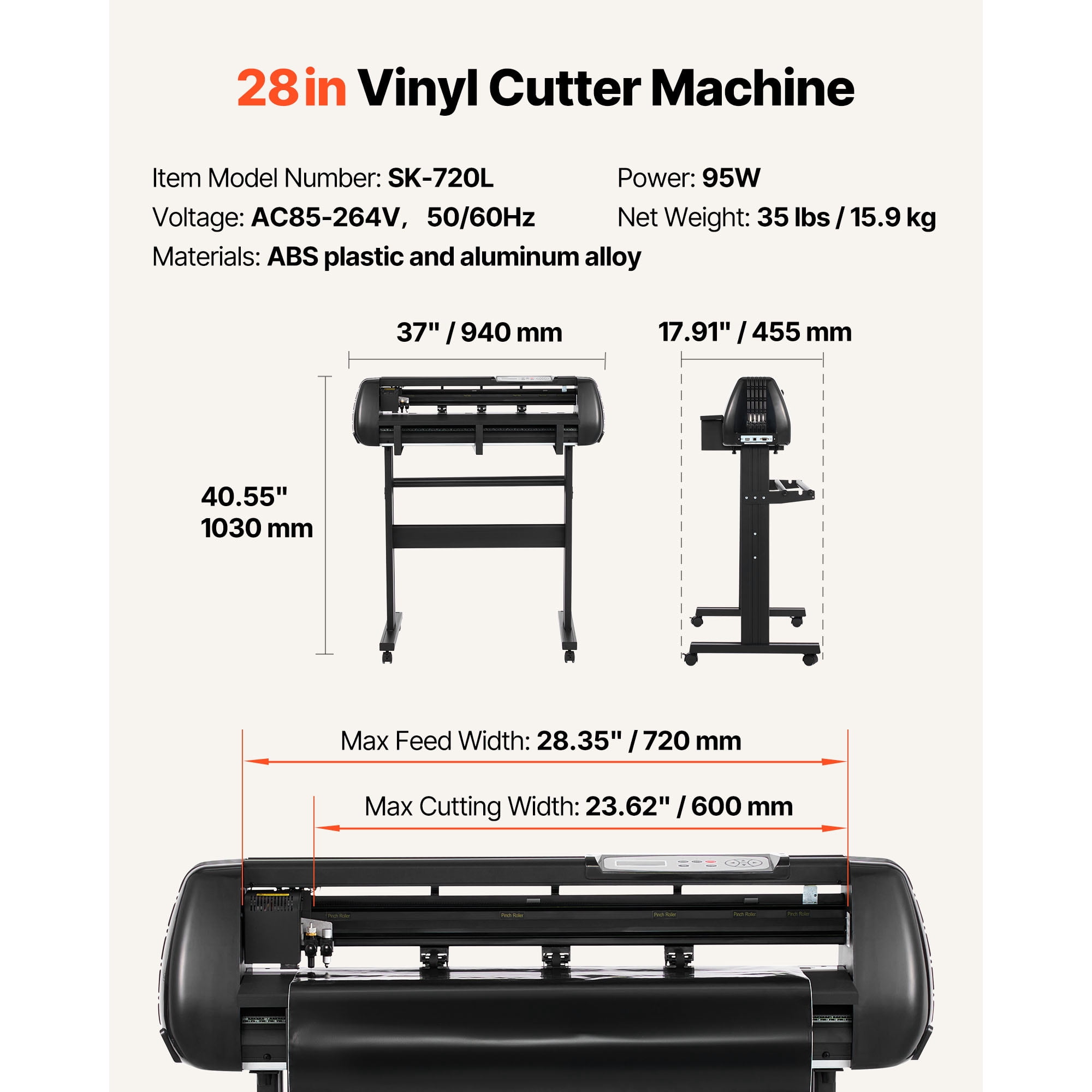KFFKFF 28-Inch Vinyl Cutter Machine with Dual Blades, Adjustable Speed and Force, LED Display, and Signmaking Software for Windows and macOS Compatibility
