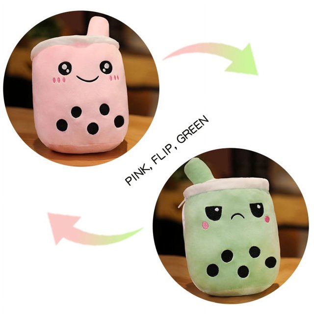 Juguetes de peluche de doble cara para niños, muñeco de peluche de Boba, Reversible, divertido, de burbujas, suave, feliz, té de leche