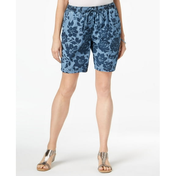 Karen Scott Petite Printed Chambray Shorts Chambray Combo PXS