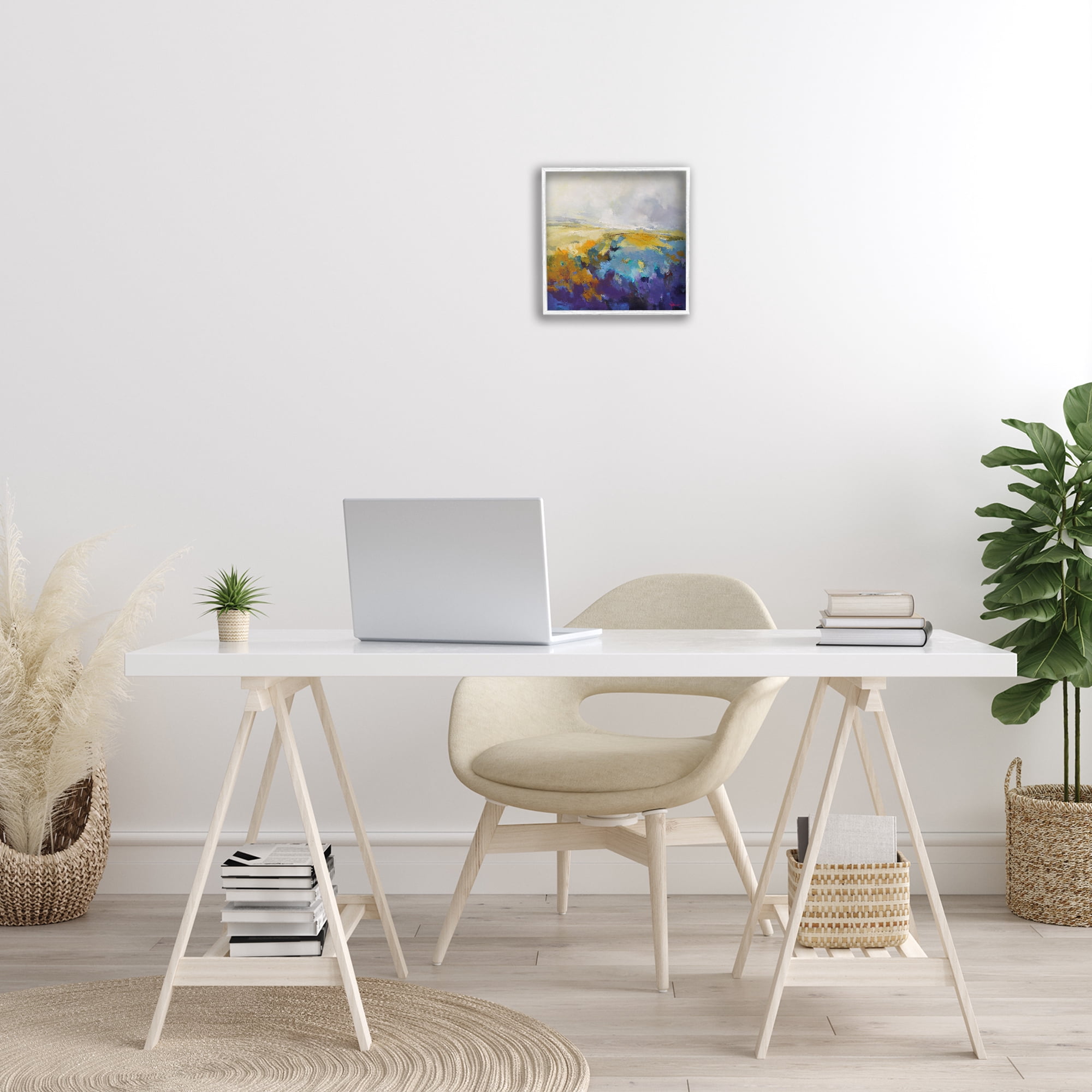 Stupell Industries Expressive Country Field Landscape Painting White Framed Art Print Wall Art, 12 x 12