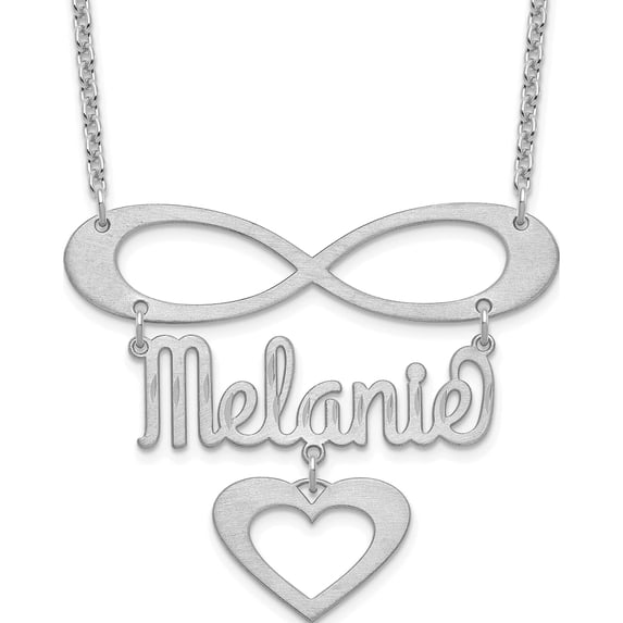 Custom Personalized SS/Rhodium-plated Brushed Infinity with Name and Heart Necklace Sterling Silver: Jewelry by Sweet Pea - Made in USA