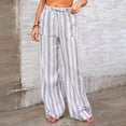 thumbnail image 5 of Cagogo Women Plus Size Wide Leg Trousers Elastic Waist with Pockets Striped Casual Boho Beach Vacation Long Pants Summer Travel Lounge Clothes, Light Blue 2XL, 5 of 8