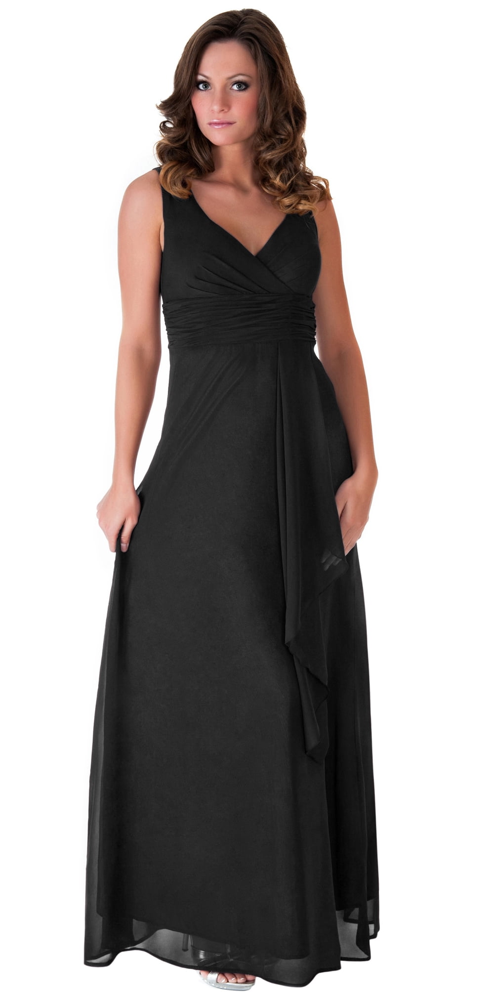 Faship - Faship Womens V-Neck Full Length Formal Dress Black - Black,16 - Walmart.com - Walmart.com