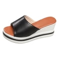 thumbnail image 5 of Rokment Platform Wedge Heeled Dress Slides Sandals for Women 2026 Summer Fashion Casual Color Block Comfortable Walking Slip on Chunky High Heels Beach Slippers Black Size 6.5, 5 of 6