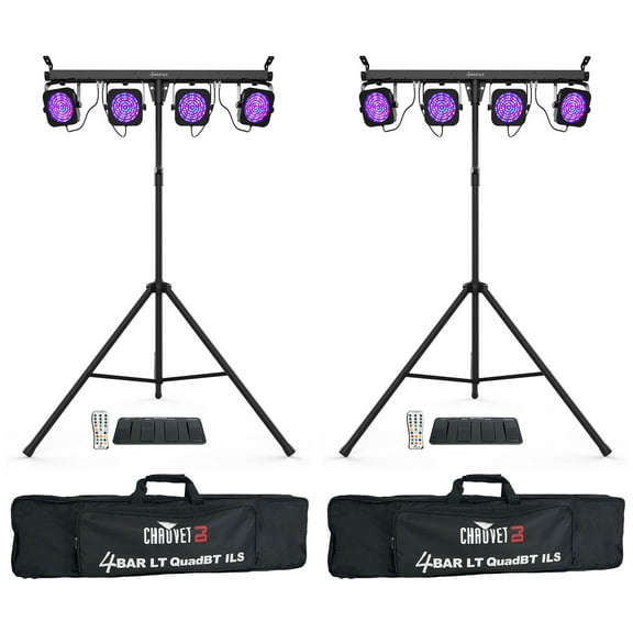 2 Chauvet DJ 4BAR LT QuadBT ILS Bluetooth Light Kits Tripods Bags Footswitches