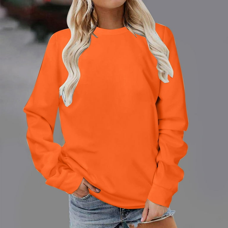 VSSSJ Shirts for Women Solid Color Comfy Casual Long Sleeve Tshirts Loose  Round Neck Lightweight Pullover Sweatshirt for Leggings Orange XL