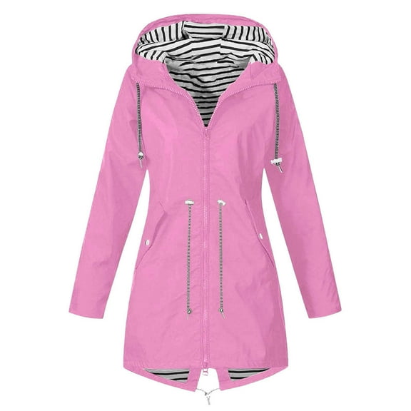 Homenesgenics Rain Jacket Women Lightweight Hooded Plus Size Plus Size Raincoat Women Long Hooded Trench Lined Windbreaker Travel Jacket Outdoor Hooded Jackets Pink XXXXL