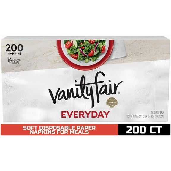 Vanity Fair Everyday Paper Napkins, 200 Count, Disposable Napkins Made Soft