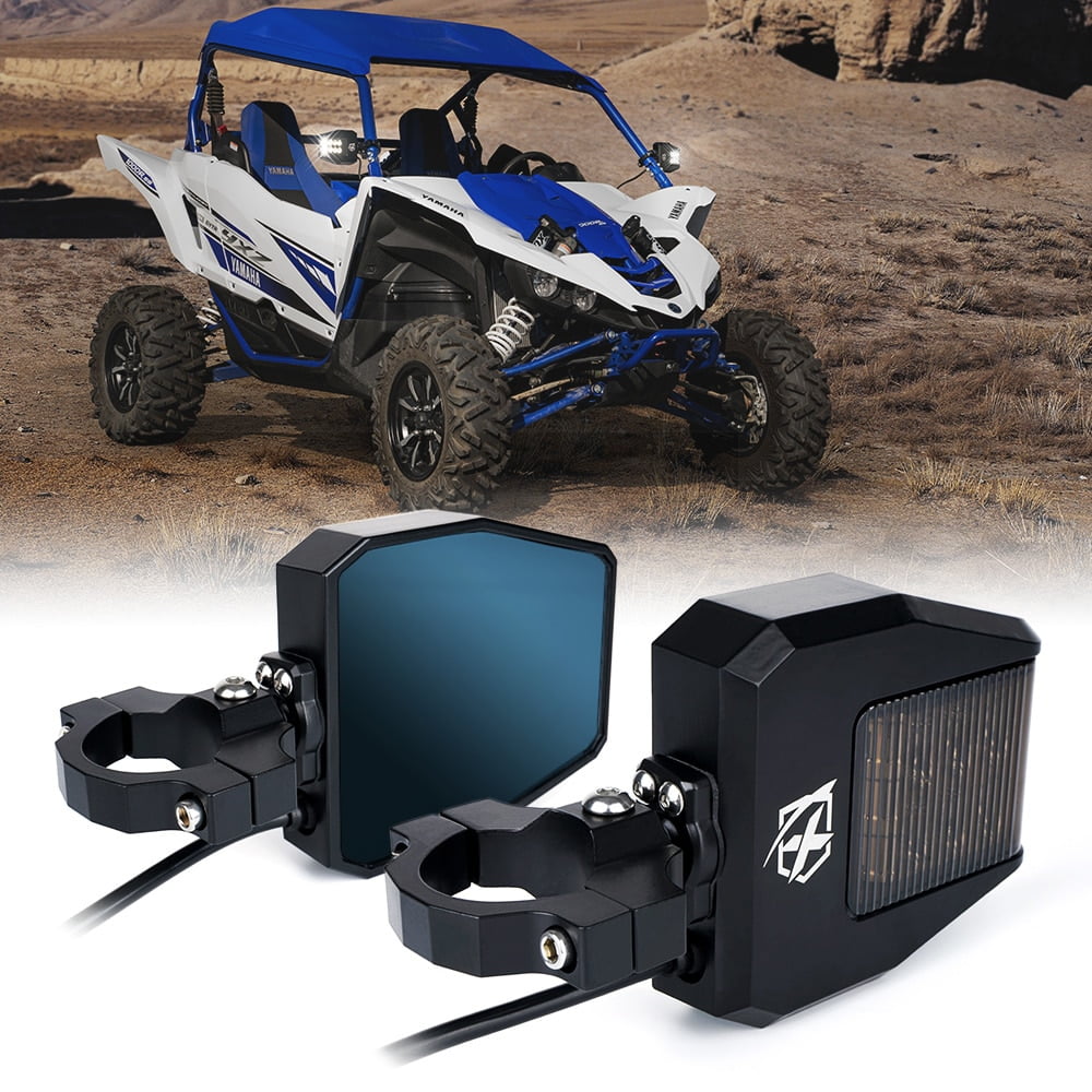 Xprite UTV Roll Bar Cage Side Mirrors with Smoke Lens LED Spot Lights