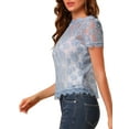 thumbnail image 5 of Allegra K Women's Scalloped Trim Semi Sheer Floral Lace Top, 5 of 7