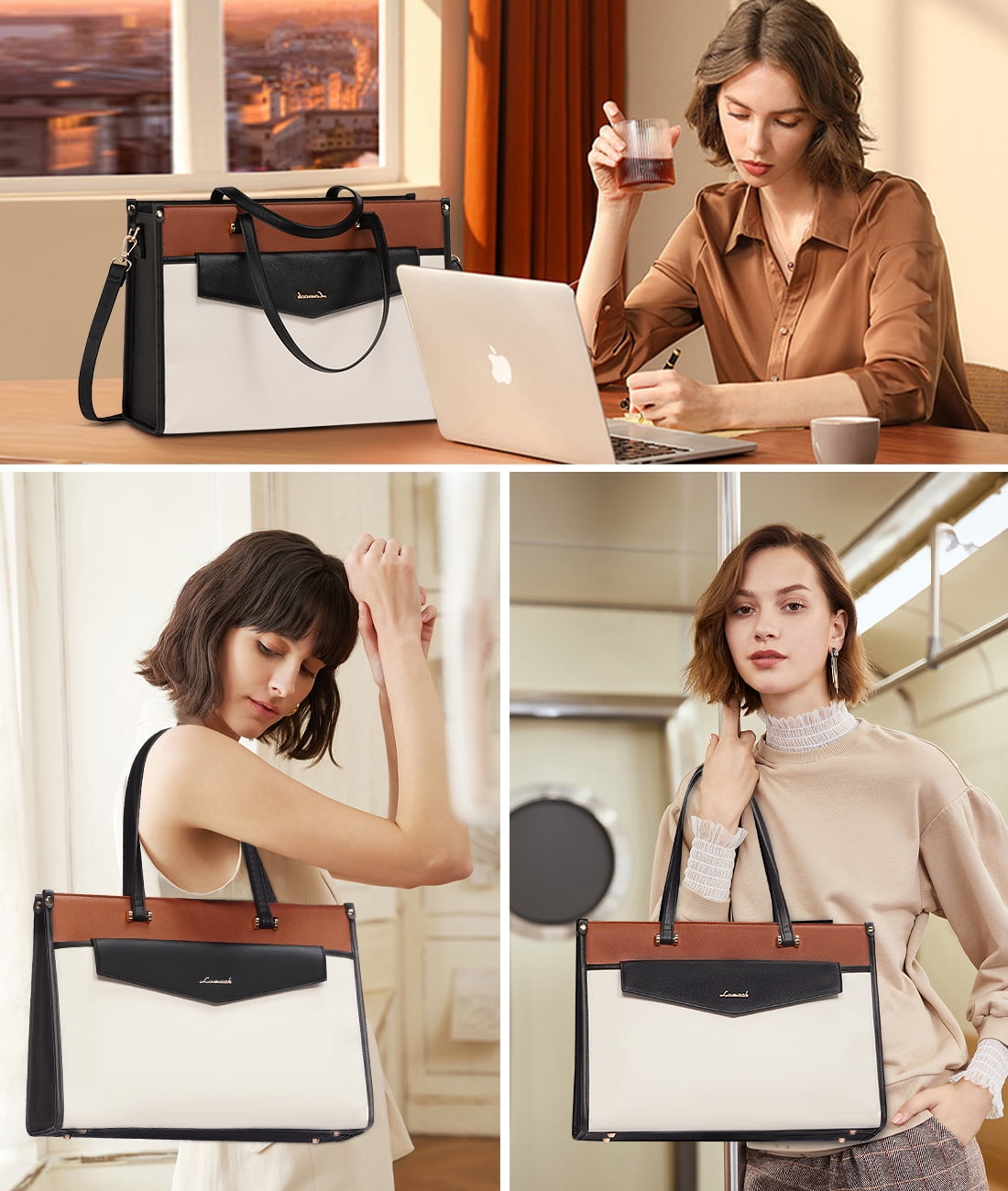 Lovevook Laptop Tote Bag for Women,PU Leather Teacher Nurse Office Ladies Work Bag,Classy Anti-Thief Women Handbags Shoulder Bags-Large