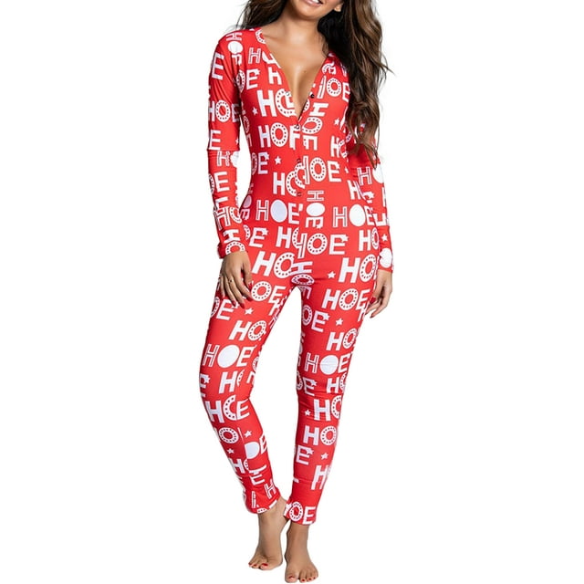 Frontwalk Ladies Jumpsuit Button Back Flap Bodycon Pajamas Long Sleeve