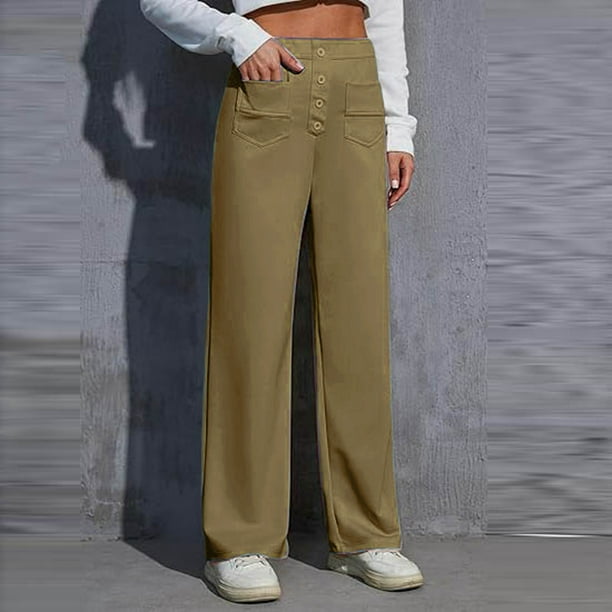 WILLBEST Pantalones Casuales para Mujer 2025, de Cintura Alta, Rectos, con Botones, para Trabajo y Negocios, con Bolsillos. Chica