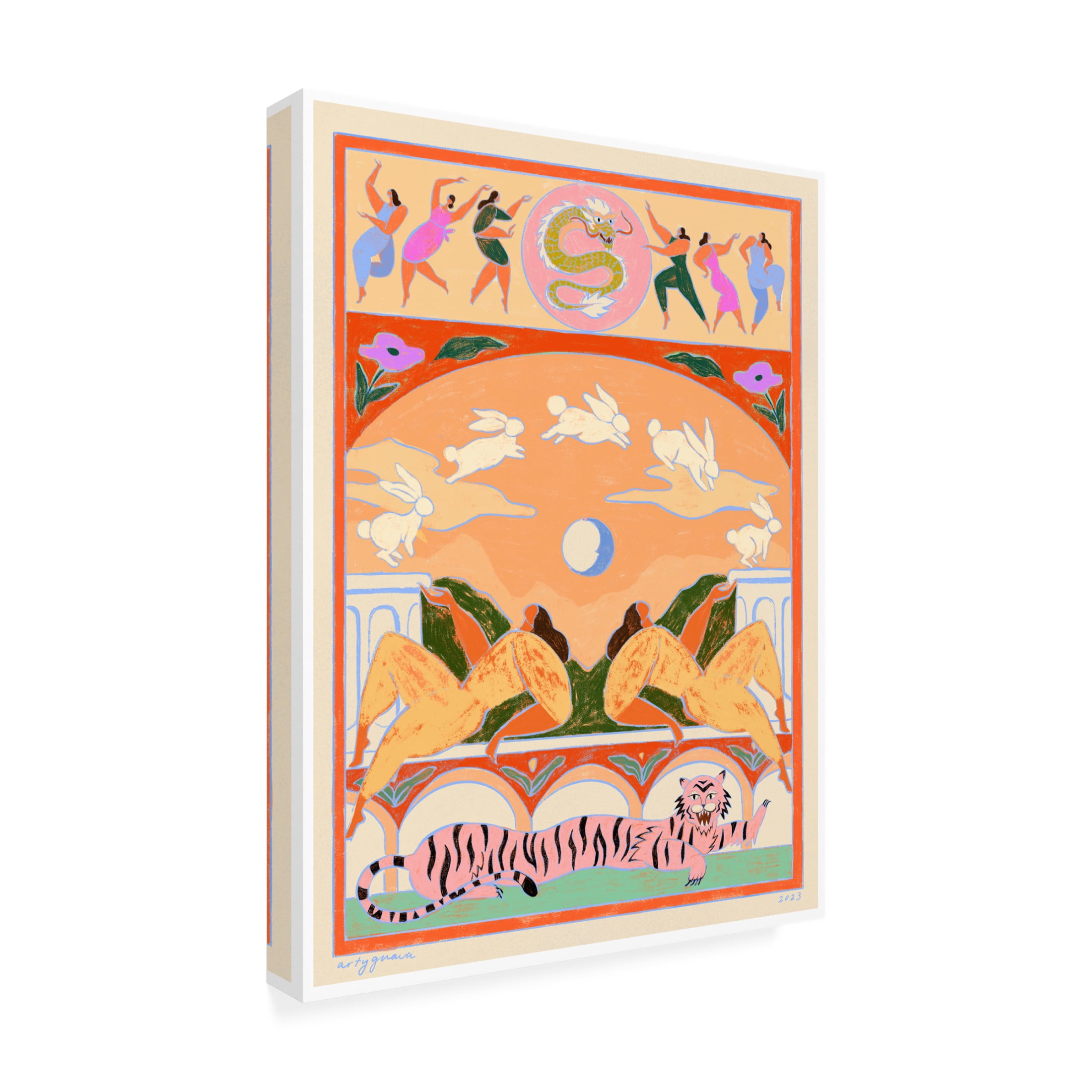 Trademark Fine Art Arty Guava  Rabbit Jumps Over the Moon Canvas Wall Art