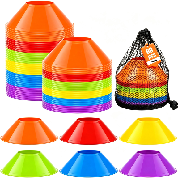 CYFW 60 Pack Mini Soccer Cones–Mini Disc Cones for Agility Training,Soccer,Football,Sports Drills,Field Markers,Cones Sports Equipment,Portable Stackable Mini Cones with Carry Bag