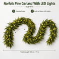 thumbnail image 3 of Christmas Norfolk Garland with LED Light Fork Norfolk Natural Garland Artificial Garland for Christmas Table Fireplace Wall Home Decoration, White, Practical Decorative Piece for Home Office Dining, 3 of 16