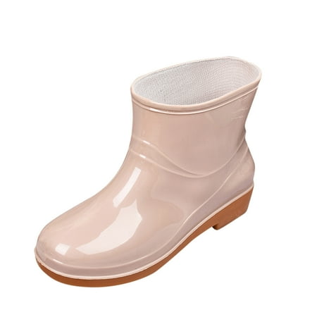 

HGWXX7 Stylish Shoes Women Low-Heeled Buckle Round Toe Shoe Waterproof Middle Tube Rain Boots
