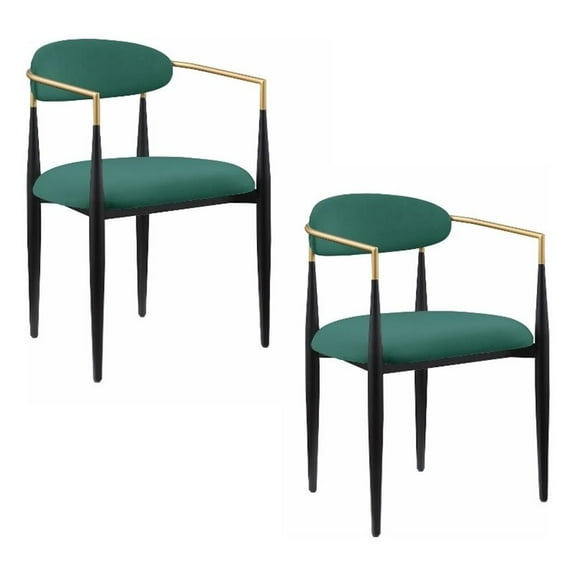 Kenny 21 Inch Dining Chairs Set of 2- Green Fabric- Foam Padded- Metal