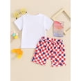 thumbnail image 6 of Aojekbee 4th of July Toddler Boys Outfits Fuzzy Letter Embroidery T-Shirts Stars Patrtern Checkerboard Shorts 2Pcs Clothes Set, 6 of 10