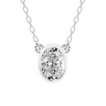 Diamond Pendant Necklace For Women | 1 Carat IGI Certified Oval Shape | Classic Bezel Solitaire Lab Diamond Pendant Necklace 14K White Gold | FG-VS1-VS2 Quality Friendly Diamonds