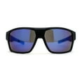 thumbnail image 2 of Locs Large Wrap Rectangle Color Mirror Gangster Plastic Sunglasses Black Blue Mirror, 2 of 4