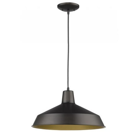 

HomeRoots 398235 8.75 x 15.75 x 15.75 in. Alcove 1-Light Oil-Rubbed Bronze Pendant with Antique Gold Interior Shade