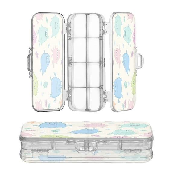 Plastic Pencil Box Large Capacity Pencil Boxes Clear Boxes with Snap-Tight Lid Stylish Office Supplies Storage Organizer Box Pastel Cute Monsters
