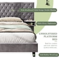 thumbnail image 3 of Modern King Size Bed With Headboard - Grey Velvet Upholstered, 2 Nightstands, Diamond , No Box Spring, Wood Construction, Quick Assembly Bedroom Property Component, 3 of 4