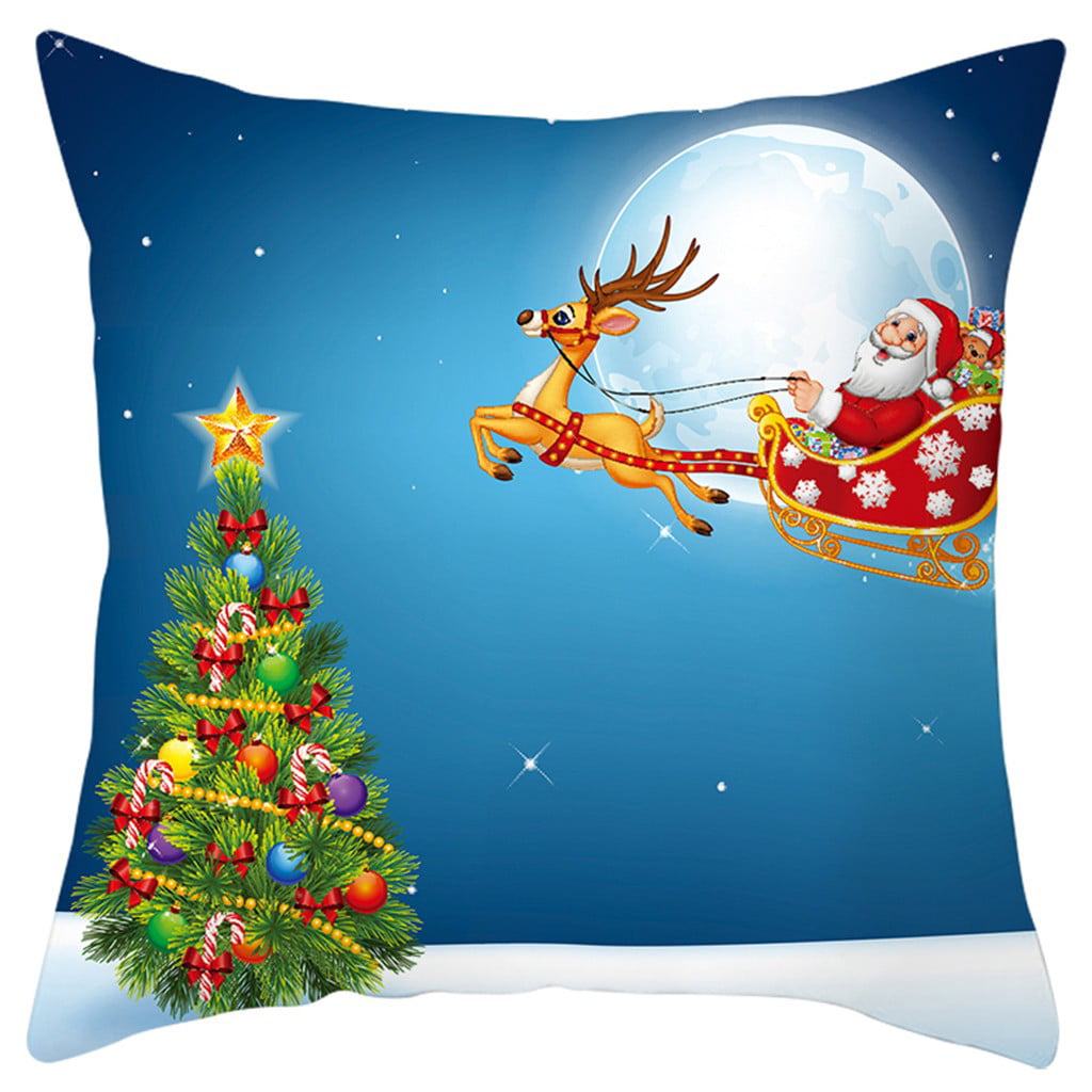 Festive Christmas Cartoon Cushion Cover Throw Soft Pillowcases Xmas Home Decor