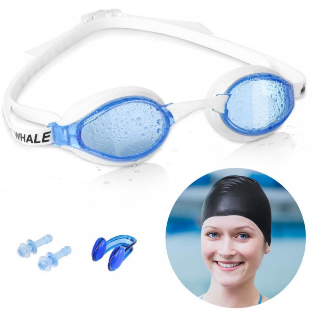 Case+Nose Clip+Ear Plugs USA Adult Swimming Glasses Anti Fog Swim Goggles Cap 