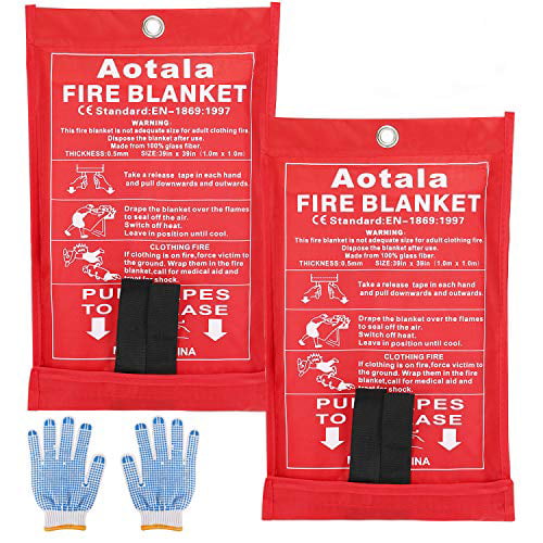 2 pack Aotala Fire Blanket Emergency Surival Fire Blankets Fiberglass Flame Retardant Protection and Heat Insulation for Kitchen,Fireplace,Grill,Car,Camping 