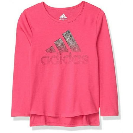 Adidas Girls' Little Long Sleeve Curved Hem T-Shirt, real magenta, 6X
