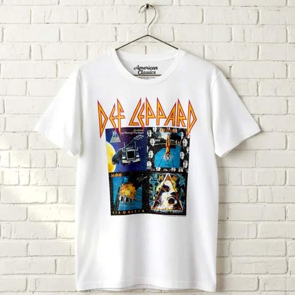 Def Leppard 80s Albums Men's T Shirt (White, Adult2XL) (White, AdultS)