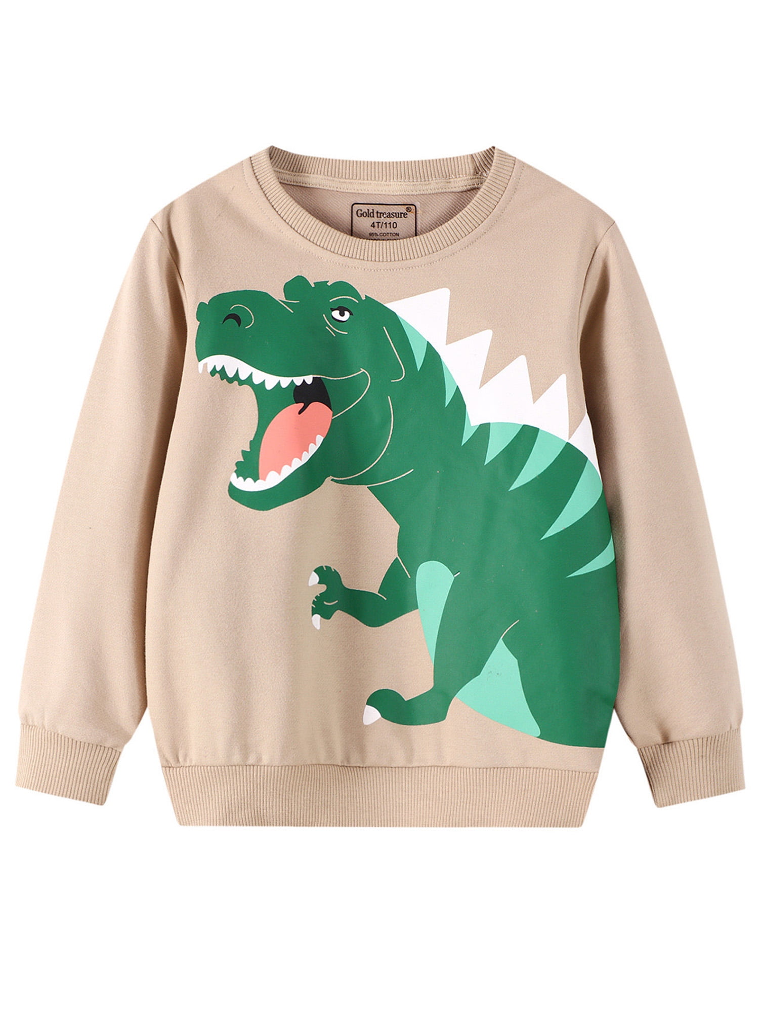 Qinni-shop Toddler Little Boys Kids Dinosaur Print Sweatshirt Crew Neck Pullover Sweater