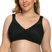 Exerin Women's Front Closure Full Coverage Wirefree Posture Back Plus Size Bra(46C, Black)