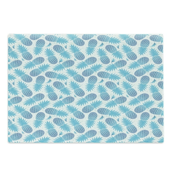 Pineapple Cutting Board, Foliage Silhouettes Exotic Fruits Eighties Vintage Design Inspirations, Decorative Tempered Glass Cutting and Serving Board, Large Size, Blue and Pale Blue, by Ambesonne