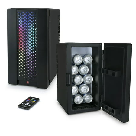 Personal Chiller Mini Fridge Gamer Beverage Refrigerator with LED Lights, 10 L Capacity, Black