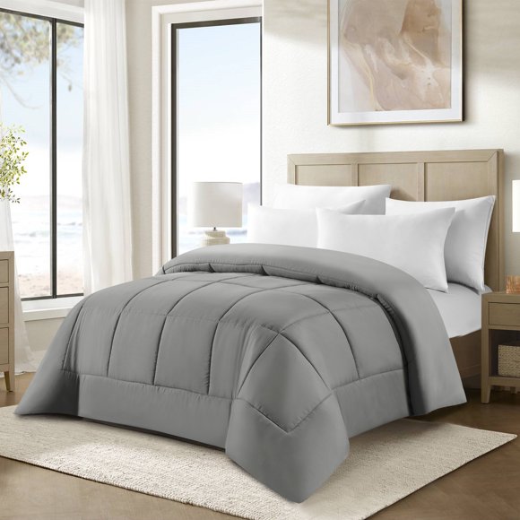Swift Home Basic Down Alternative Comforter, All Season Hypoallergenic Cozy Comforter, King, Light Grey