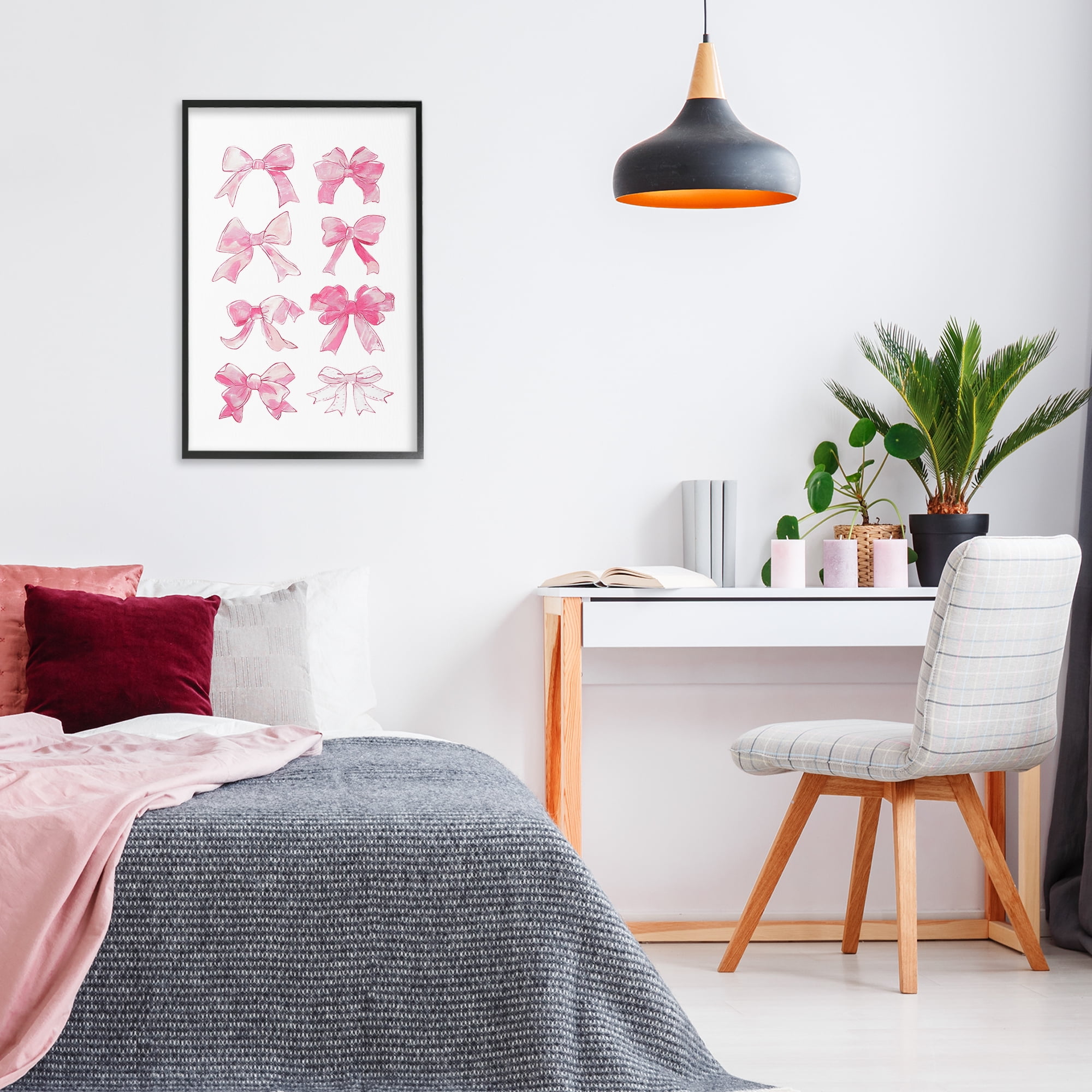 Stupell Industries Rows Of Pink Bows Beauty & Fashion Painting Black Framed Art Print Wall Art, 20 x 30