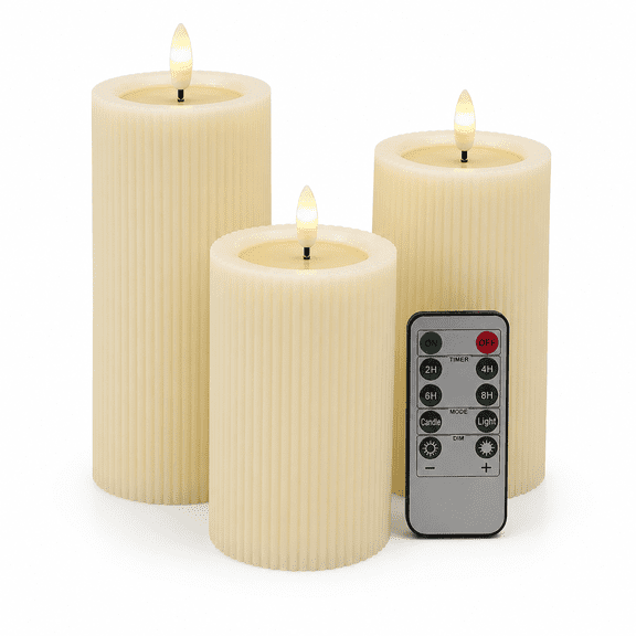 ANGELLOONG Flameless Pillar Candles with Remote, Outdoor Waterproof 3D Wick LED Battery Operated Candles for Home Wedding Party Decor, Ivory, 3 Pack