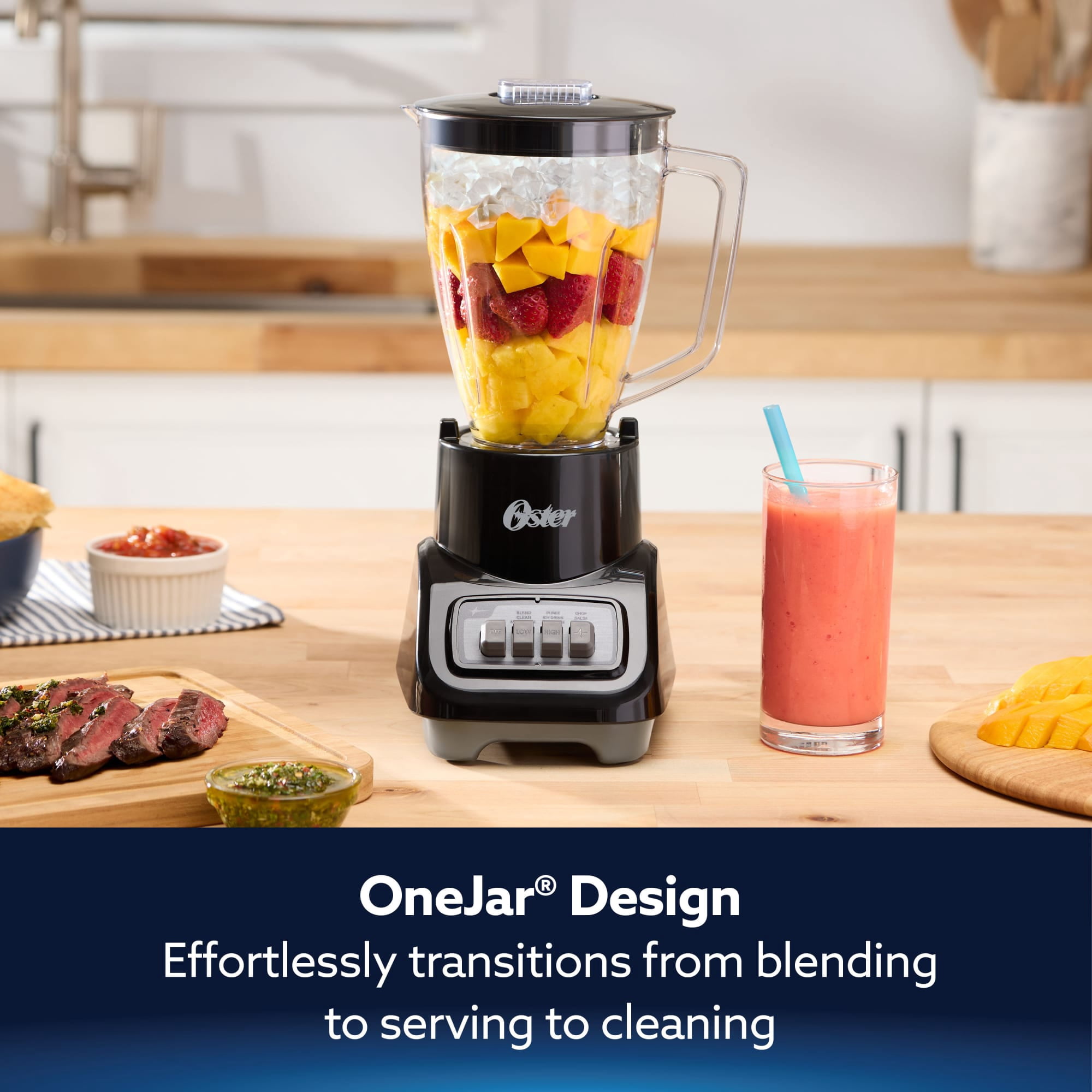Oster Turbo 5-Speed 750W Black Countertop Blender With 54 Ounce Jar, Kitchen Blender, Blender for Smoothies