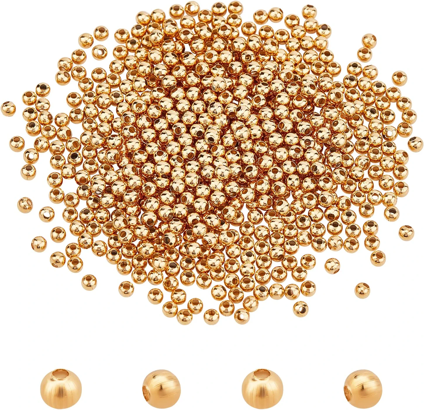 DECYOOL 1200pcs 4mm Smooth Round Beads Gold Spacer Loose Ball Beads for Bracelet Jewelry Making Craft