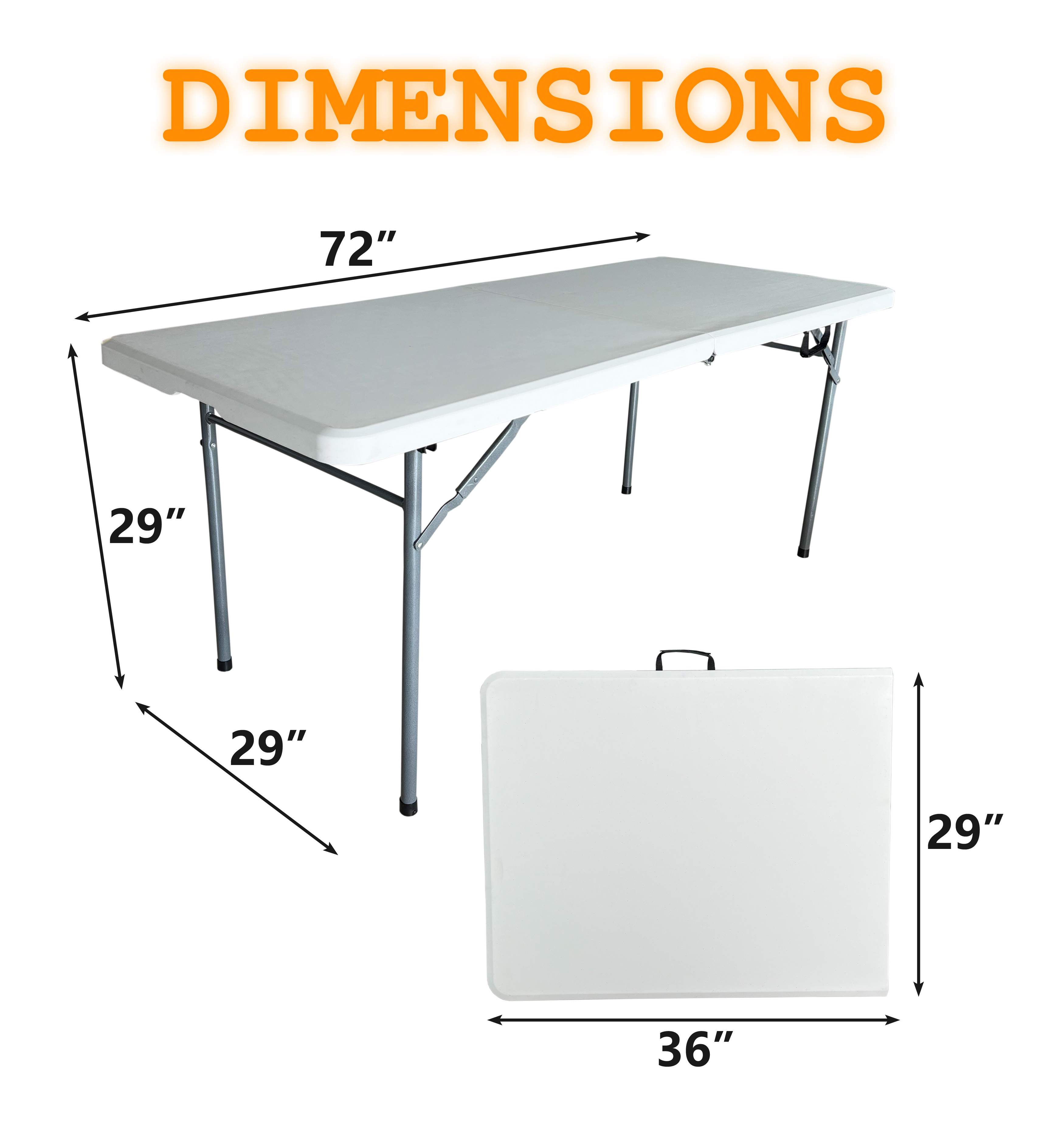 Kumji 6FT Commercial Grade Folding Table, Portable, Heavy-Duty, Indoor & Outdoor for Picnic, Party, Folding Utility Table, Fold-in-Half Portable Plastic Picnic Party Dining Camp Table, White - image 5 of 7