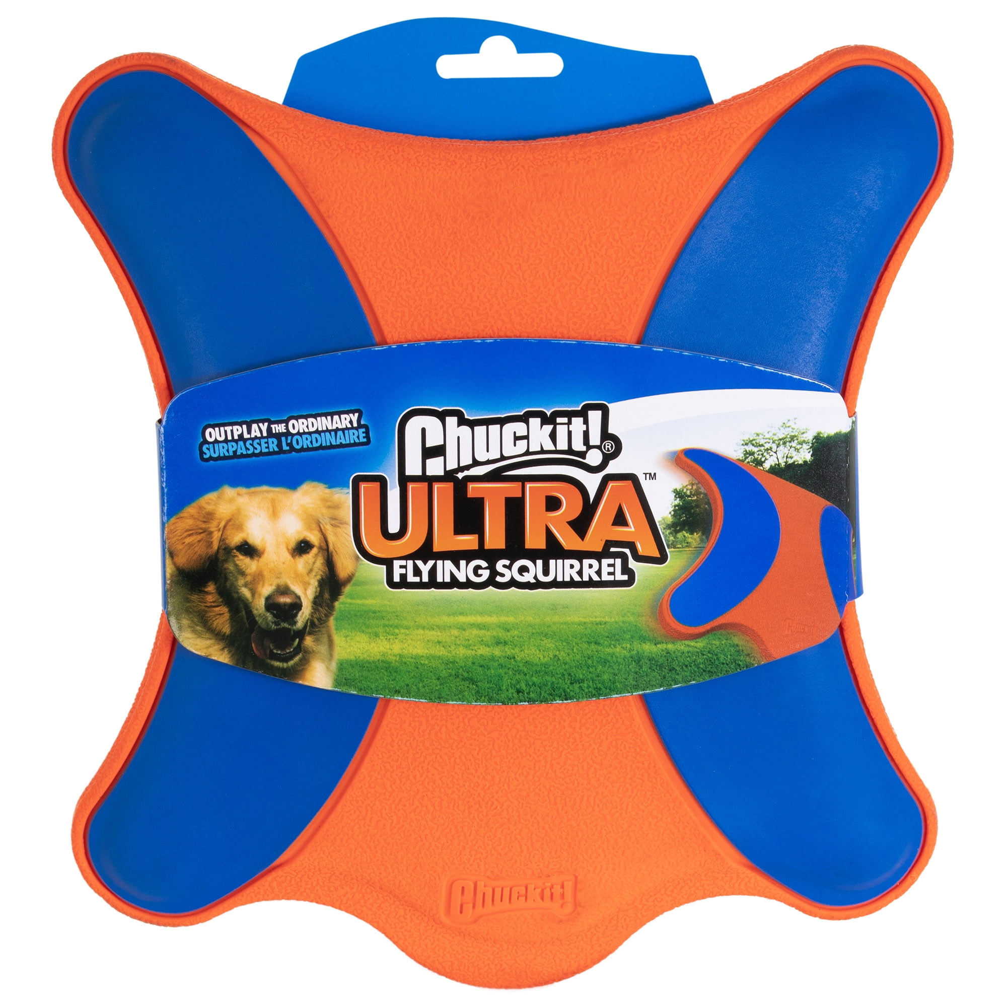 Chuckit! Ultra Flying Squirrel Dog Toy Outdoor Flight Disc Rubber Toy for Dogs, Medium to Large Breeds, Pack of 1, Orange and Blue