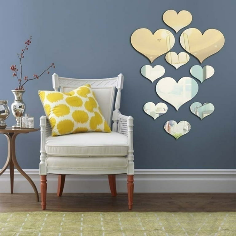 10pcs/pack 3d Acrylic Love Heart Wall Sticker Mirror Combination Decor